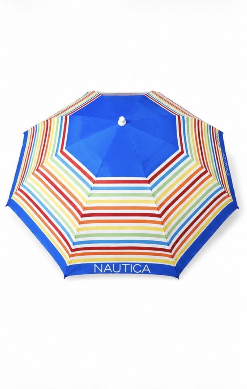 Nautica 7ft Rainbow Stripe Beach Umbrella - UPF 50 - New